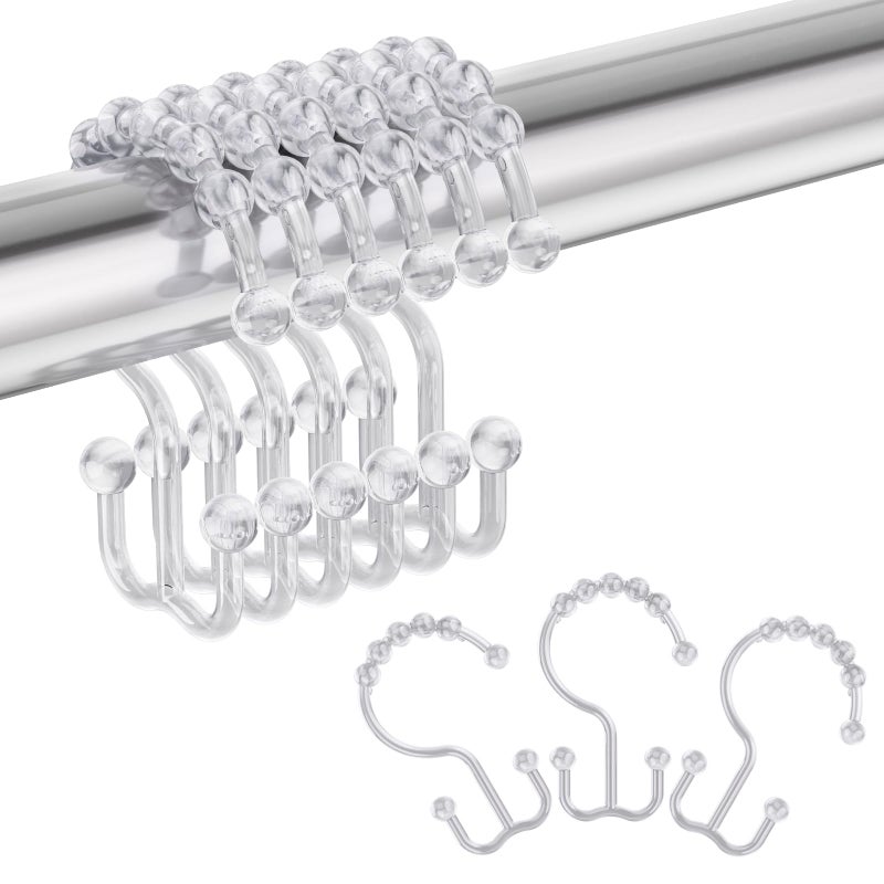 Amazer Plastic Shower Curtain Hooks, Shower Curtain Rings, Double Shower Rings Clear Shower Hooks for Shower Curtain Bathroom Set of 12 - Image 1